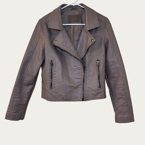 Blank NYC Women's Moto Taupe Faux Leather Jacket Zipper Medium